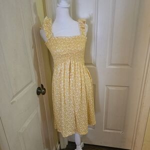 white birch Yellow Floral Smocked Midi Dress with Ruffle Straps